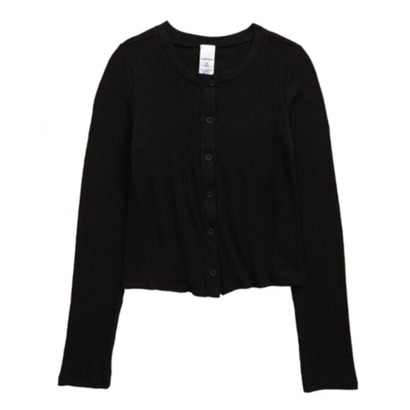 🐲3 FOR $9🦄 NEW Nordstrom Long Sleeve Ribbed Button Front Crop Cardigan Sweater - Picture 1 of 2